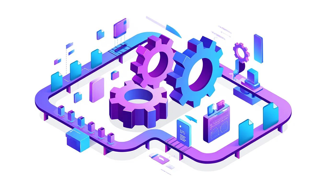 Automated build pipeline illustration showing SASS files moving through workflow stages to CSS output