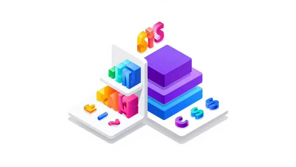 Visual comparison showing SASS preprocessor features transforming into standard CSS code structure